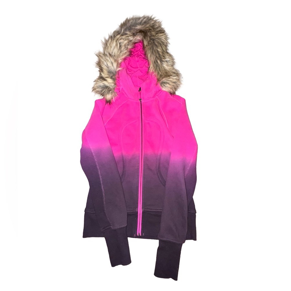 Lululemon RARE Special Edition Ombre Pink scuba Hoodie W *Fur* hoodie size 6